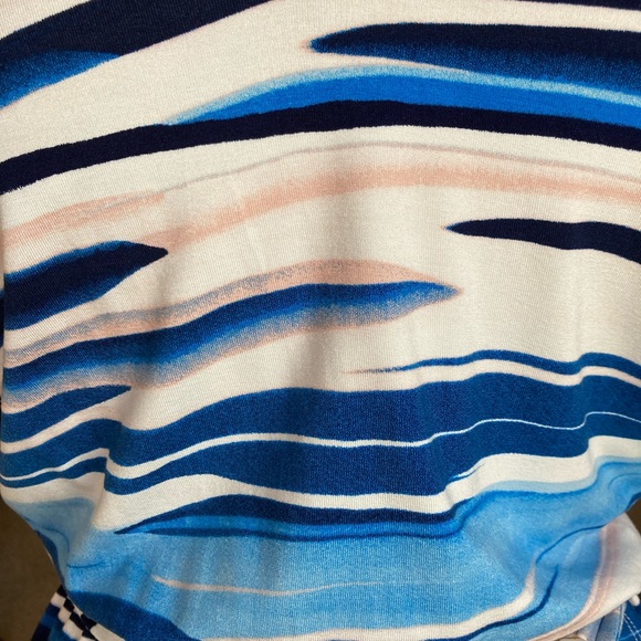 NWT: WHBM Striped Blue and White V-Neck Dress with tie belt and flutter sleeves - Picture 2 of 16